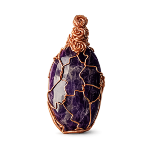 Amethyst Crystal, Palm crystal wrapped in copper.