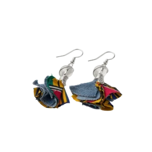 Denim Kente Earrings with Clear Acrylic Beads